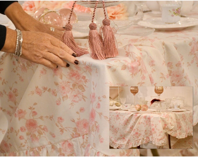 Shabby chic floral tablecloth with voile