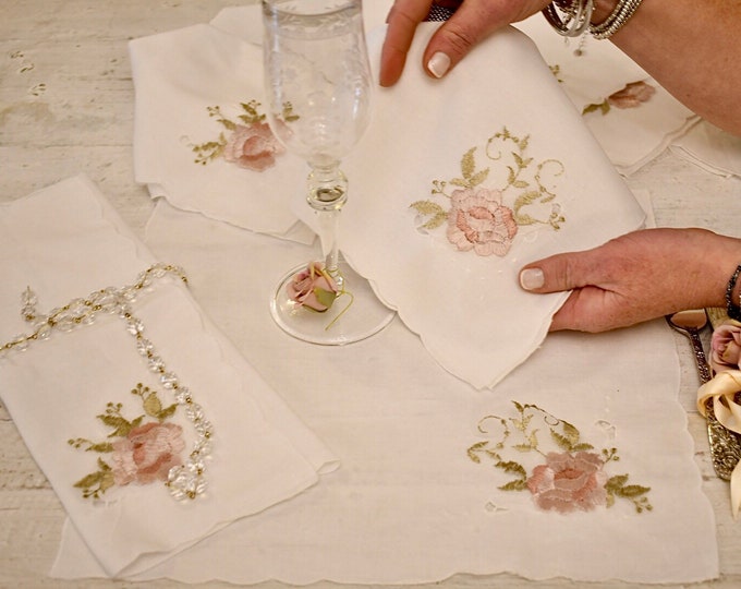 Set of 6 handkerchiefs embroidered with roses