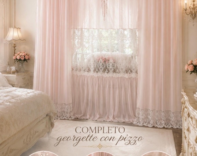 “Élégance Rebrodé” Curtain Set – Georgette and Embroidered White Lace