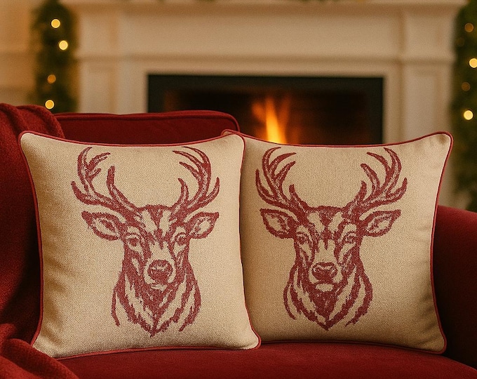 Gobelin Cushion with Deer Handmade in Italy Gobelin Cushion Handmade Christmas Home Décor