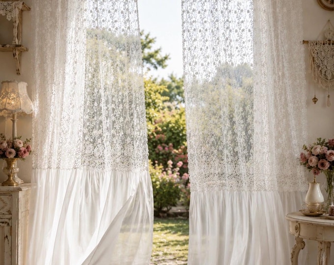 Sissi Georgette and Rose Lace Curtain – Handcrafted Panel Made in Italy