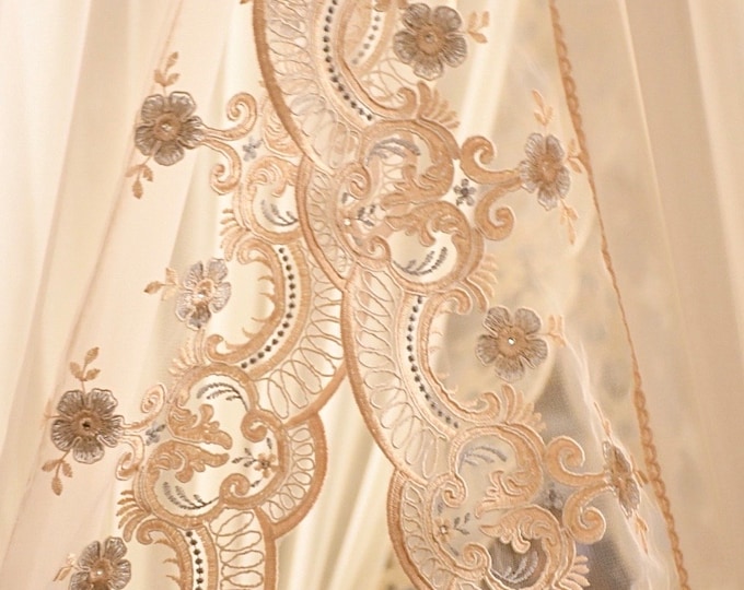 Pair of curtains in fine Italian voile and rebrodé lace “Maria Regina”