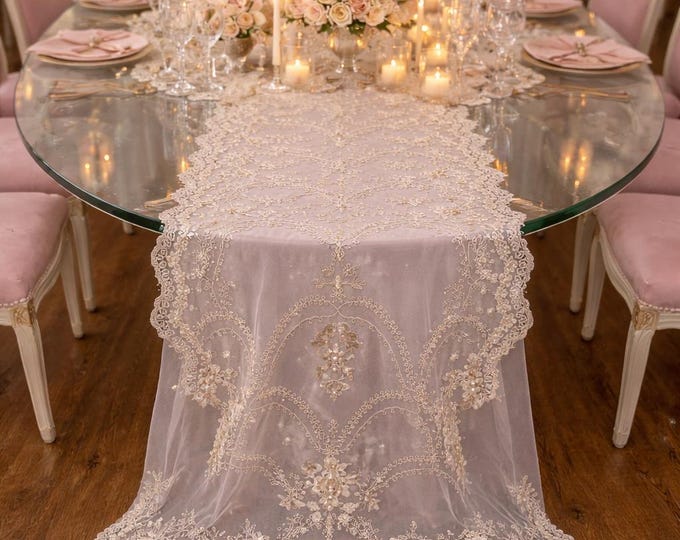 Runner/tablecloth in tulle and fine lace "Chanel" from the "Le Trasparenze" collection