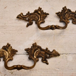 Set of 2 rare antique 20th century solid brass furniture handles