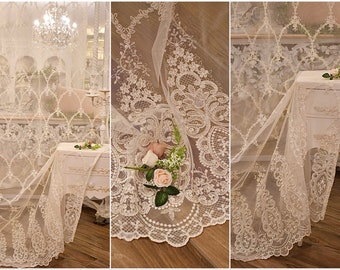 White embroidered tulle curtain "Beatrice"