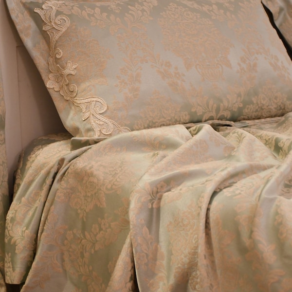 Light blue luxury damasco bedspread “Royal Style” collection