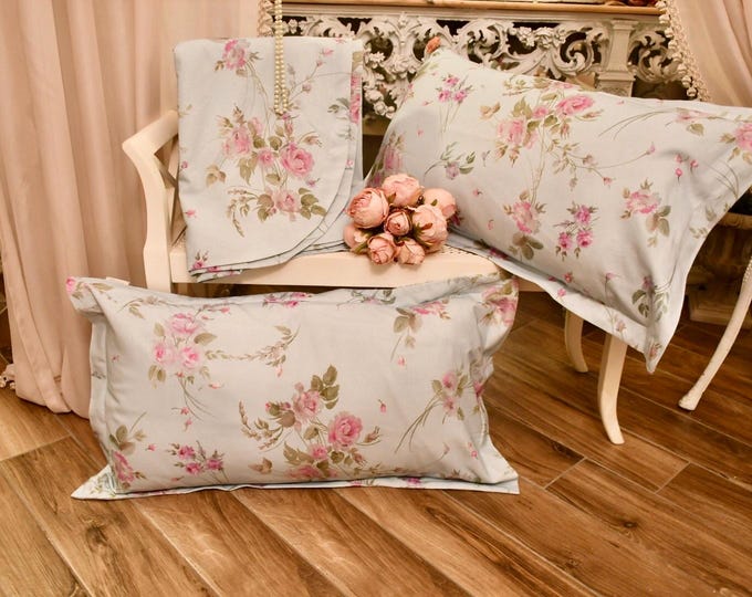 ShabbyChic Blue Bed Set Bedspread + 2 Pillow Cases