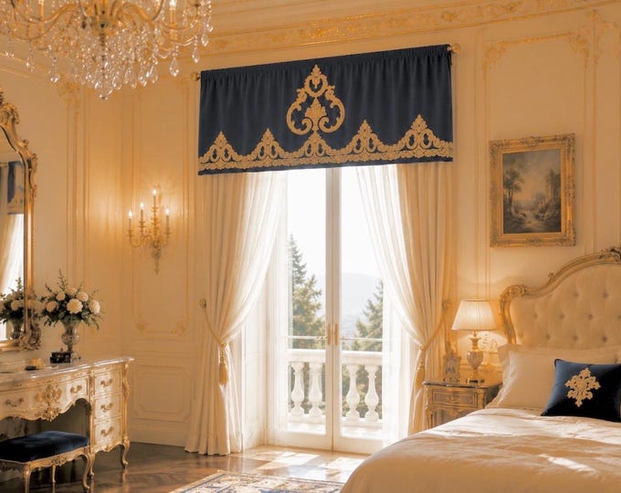 Petrol Blue Velvet Valance, Elegant Neoclassical Style. Handmade in Italy. “Ottocento” Collection.