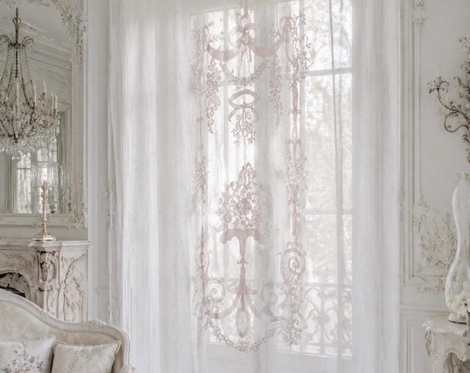 “Art Nouveau” curtain panel in linen blend