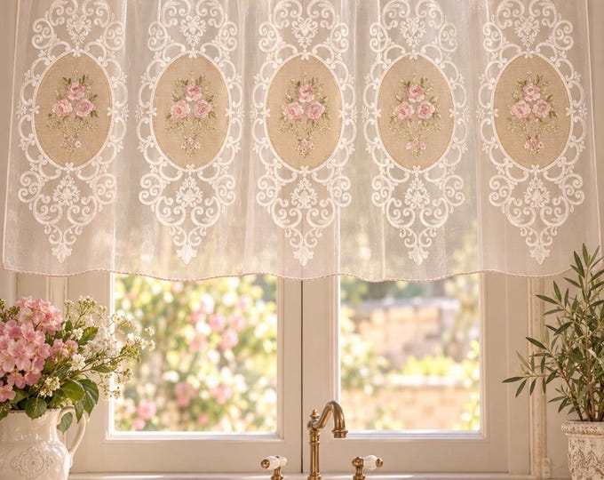 Luxury tulle valance embroidered with roses and bows – Faggianis Rose Regali Italian Haute Couture Model C