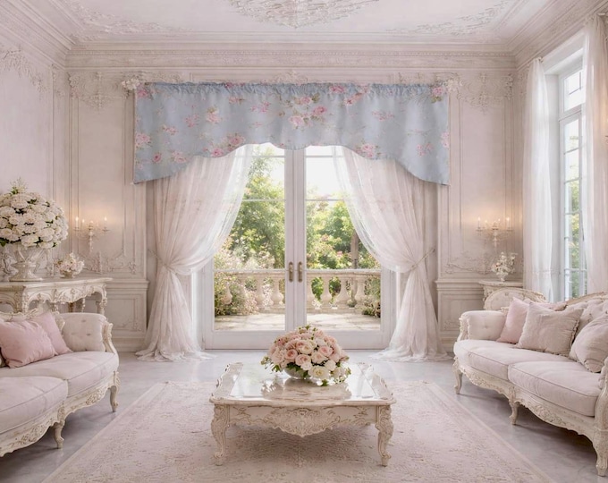 Blue shabby chic floral valance/mantua