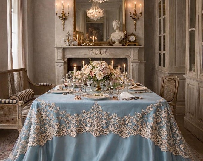 Cotton Sateen Tablecloth with Hand-Cut Lace – Tailored, Handmade to Order