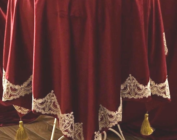Tablecloth in amaranth velvet "Ottocento" collection unique and rare