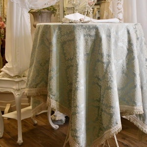 Damascus tablecloth table cover luxury light blue “Royal Style” medallion collection