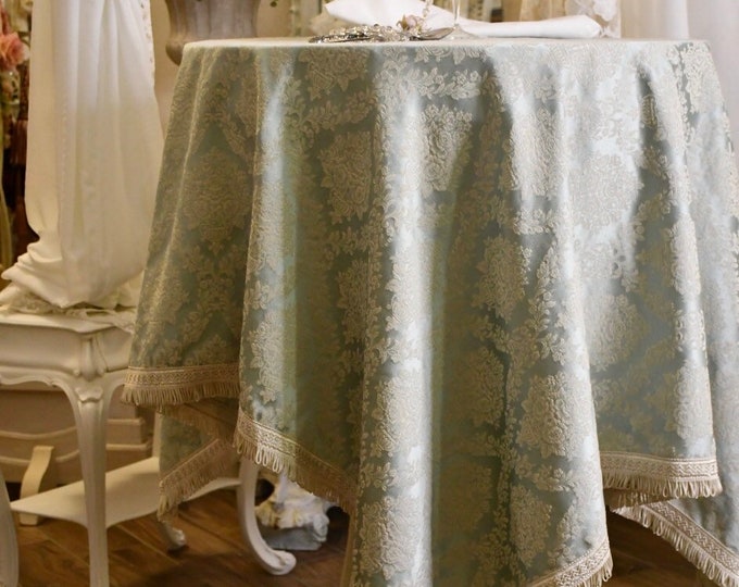 Damascus tablecloth table cover luxury light blue “Royal Style” medallion collection