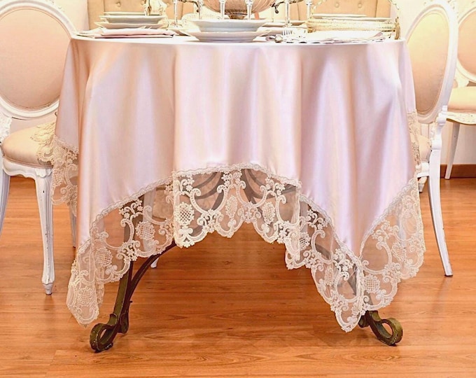 Wonderful pink silk satin tablecloth “Rinascimento”
