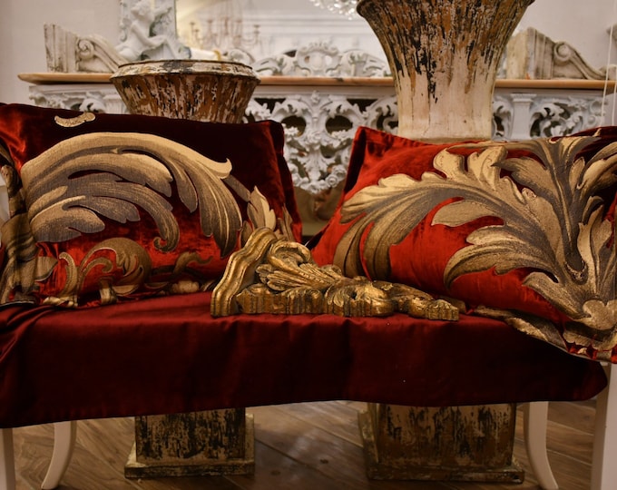 Pair of cushions velvet silk burgundy "Renaissance"
