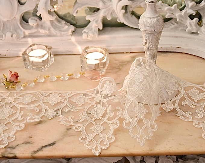 White embroidered tulle lace “Corinne”