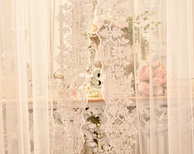 Pair of white tulle and lace curtains “Claire”