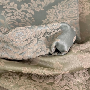 Damask luxury fabric light blue/green collection “Royal Style” Large Medallion