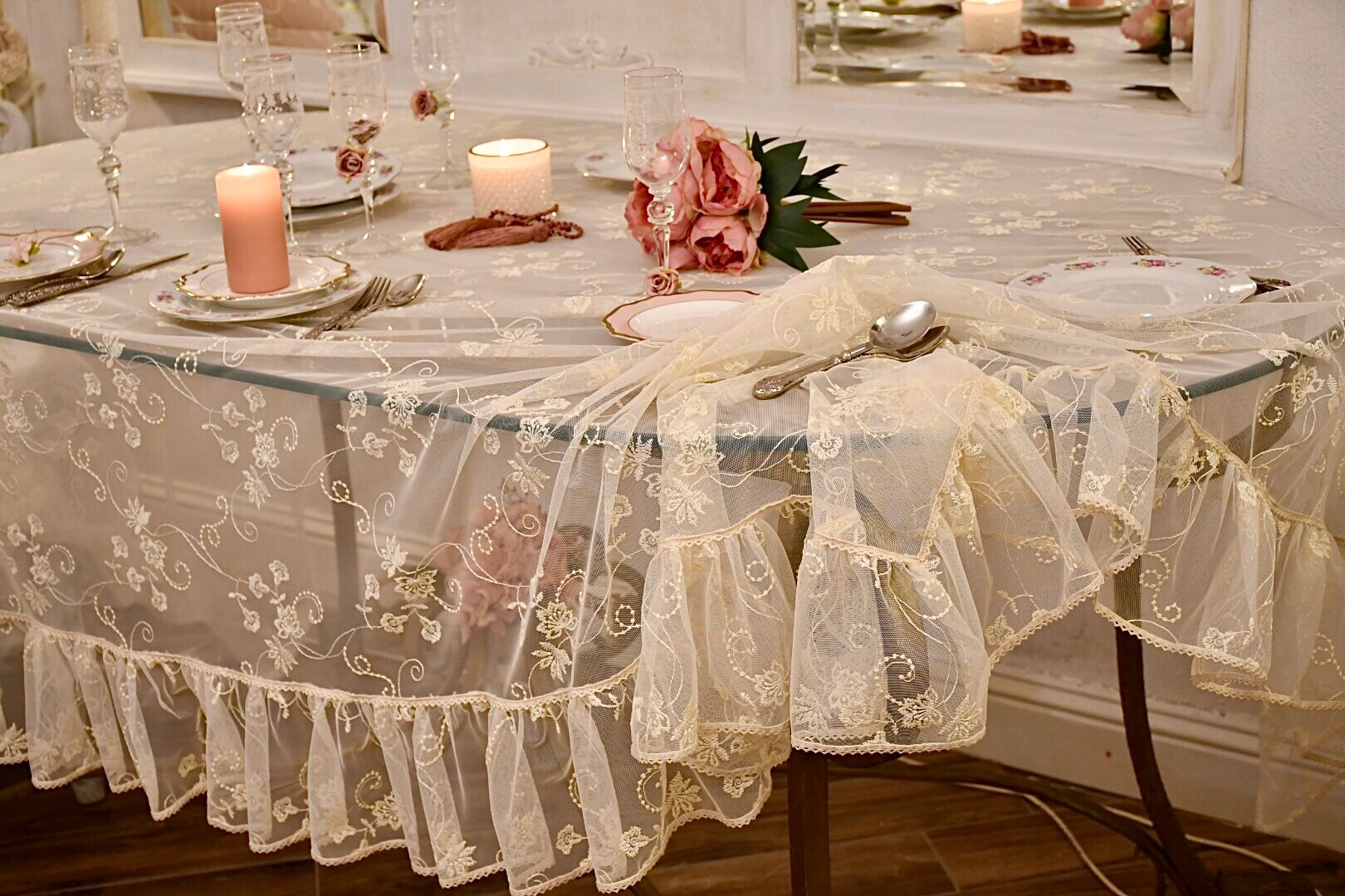 Copritavolo In Tulle Ricamato Silvy Etsy