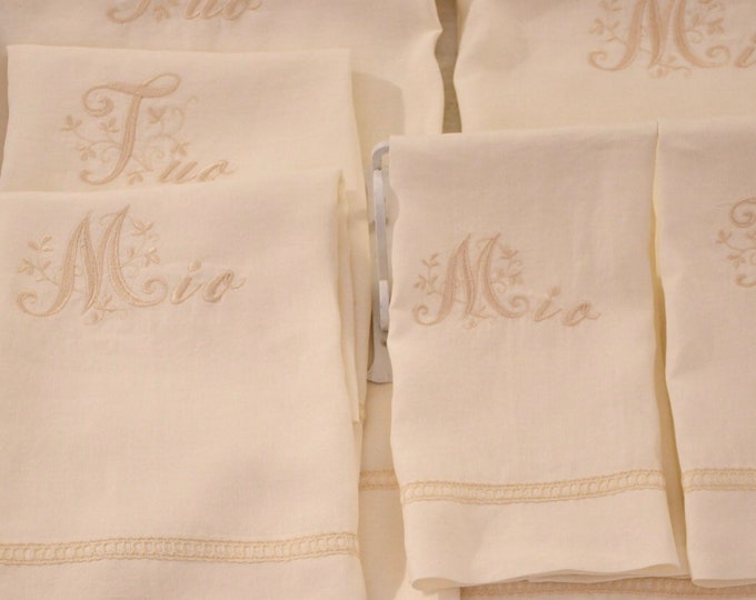 Set of towels in pure linen and ivory embroidery