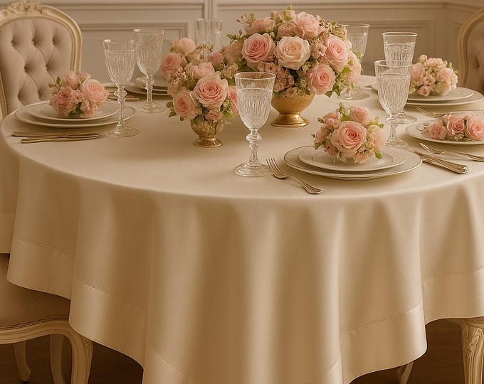 Luxury tablecloth from the "Imperial Gold" or "Ivory" collection, hand-made in Italy.