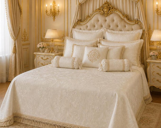 Copriletto Damasco lusso light white collezione “Royal Style”