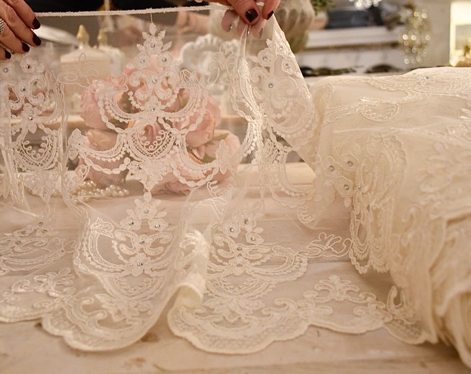 White “Grace” embroidered tulle border