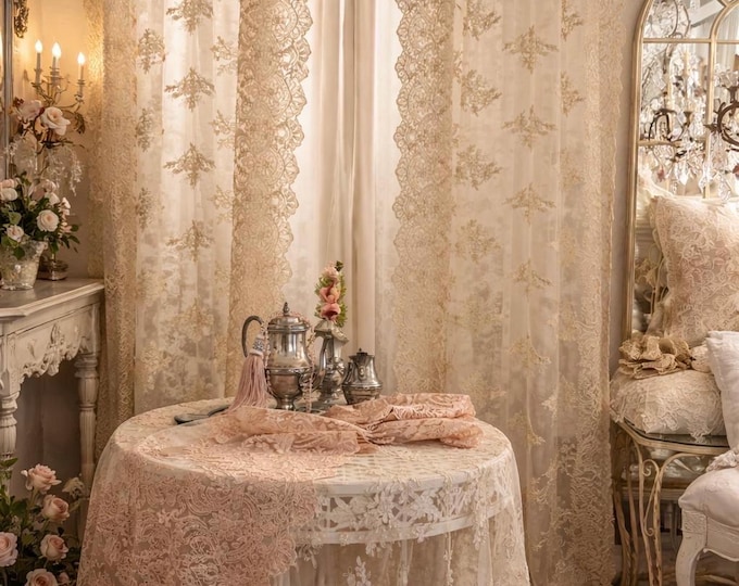 “Greta” Sheer Lace Tablecloth – Elegant Tailored Embroidered Tulle