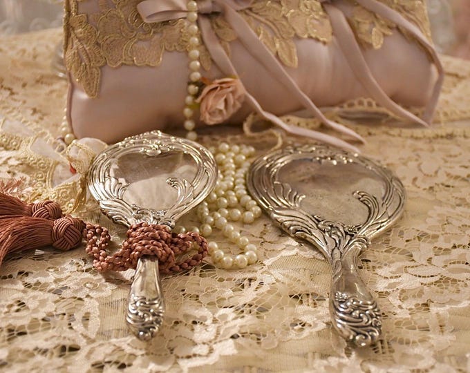 Elegant Antique Silver Mirror and Brush Dressing Table Set from the Early 1900s