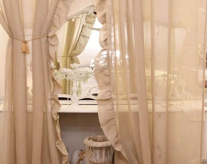 Pair of cotton gauze curtains with voile