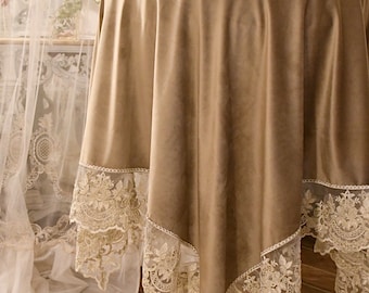 Wonderful tablecloth / table cover in bronze/antique gold velvet and “Claire” lace
