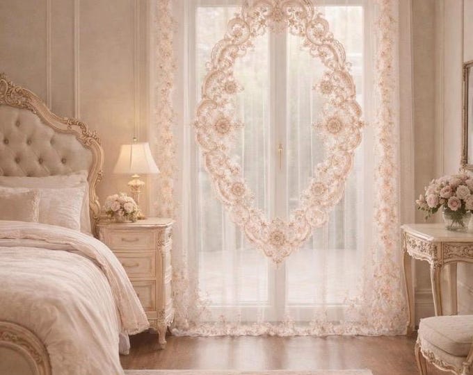 Tulle Curtain Panel with Rebrodé Lace – Timeless Aristocratic Elegance