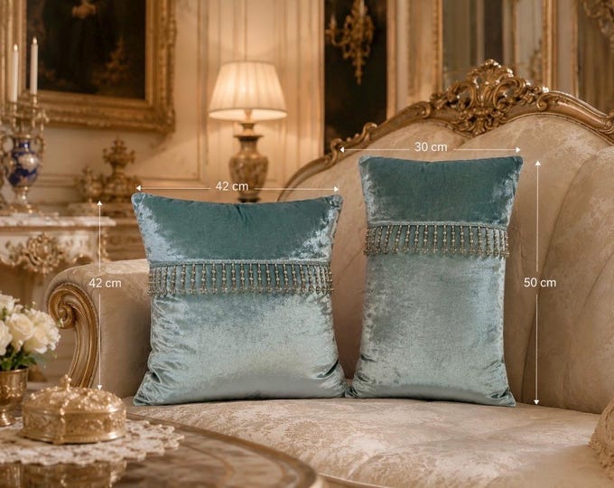 Luxury Victorian Blue Silk Velvet Cushion