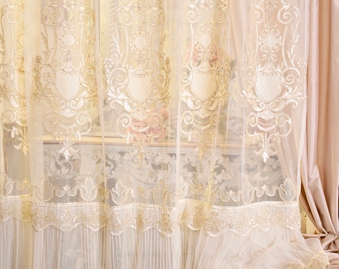 Wonderful lace curtain with embroidery "Carol" precious curtains collection