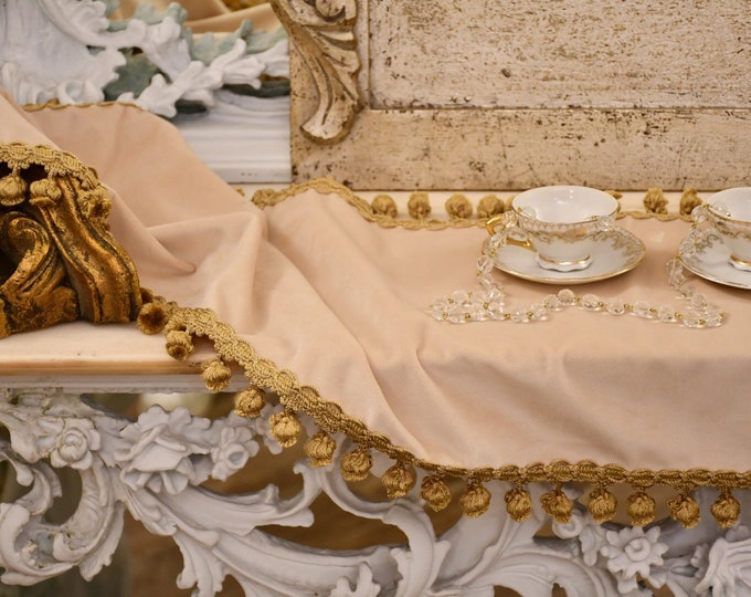 Runner collection “duchess” fine velvet and antique gold beige trimmings