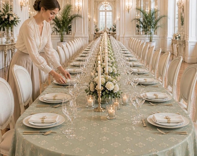 Imperial Tablecloth "Giglio Fiorentino" Royal Style in Italian Cotton Satin