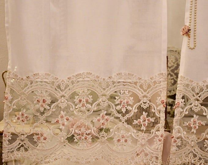 Glass Curtain Linen and Lace with Roses Wonderful Embroidery