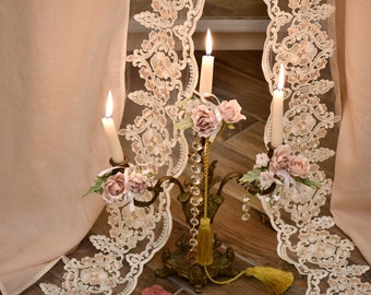 Pair of curtains in Linen and fine lace "Maria Cecilia"