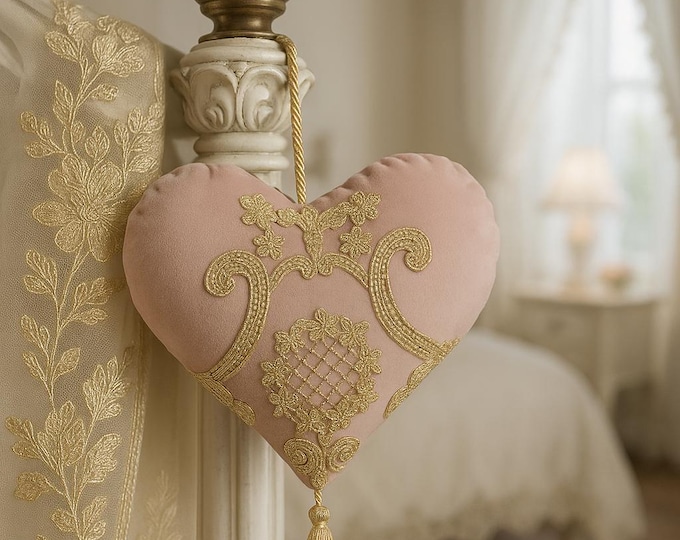 Pink velvet heart with gold decorations