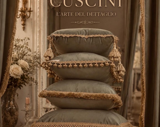 Sage Green “Aristocratic” Velvet Cushions with Precious Trimmings