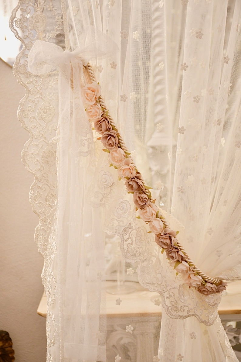 Pair of light and soft embroidered tulle curtains Sophia collection image 3