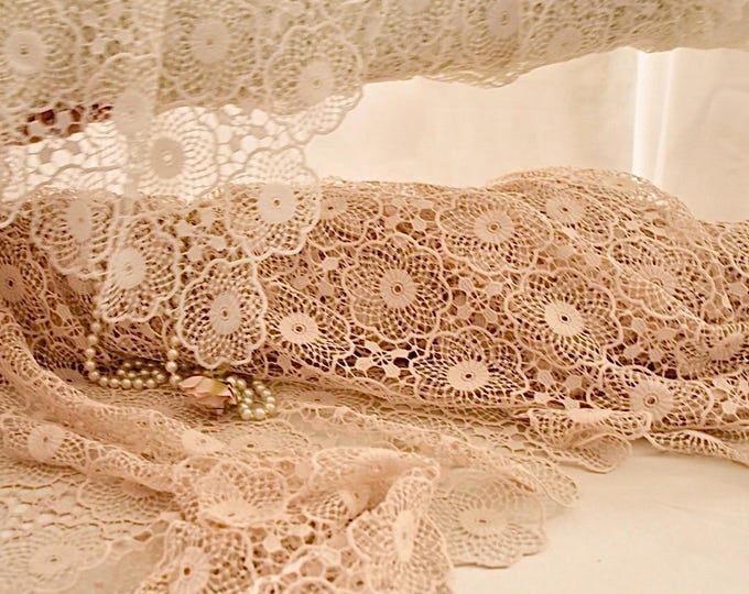 Wonderful and rare crochet fabric made in Italy white and beige