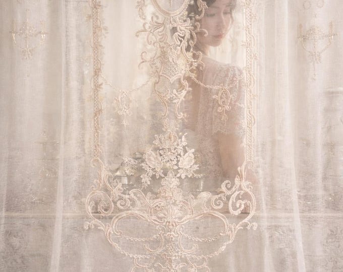 Wonderful linen curtain panel with “Renaissance” embroidery