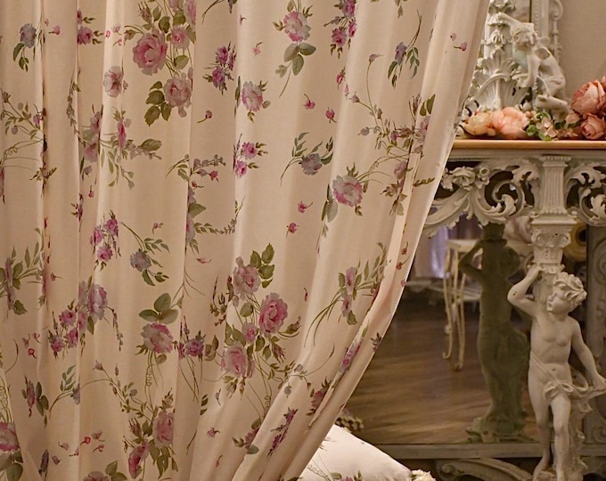 White Floral Shabby Chic Curtain Made in Italy