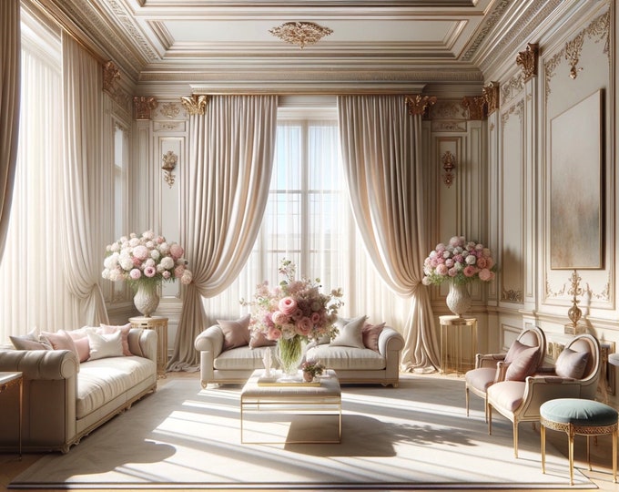 Beige Italian Georgette Curtain Cashmere Luxury Italian