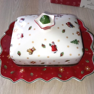 BUTTER DISH Villeroy & Boch Toy&#39;s Delight tableware porcelain China bone CHRISTMAS Xmas complete w cover Perfect new condition original box