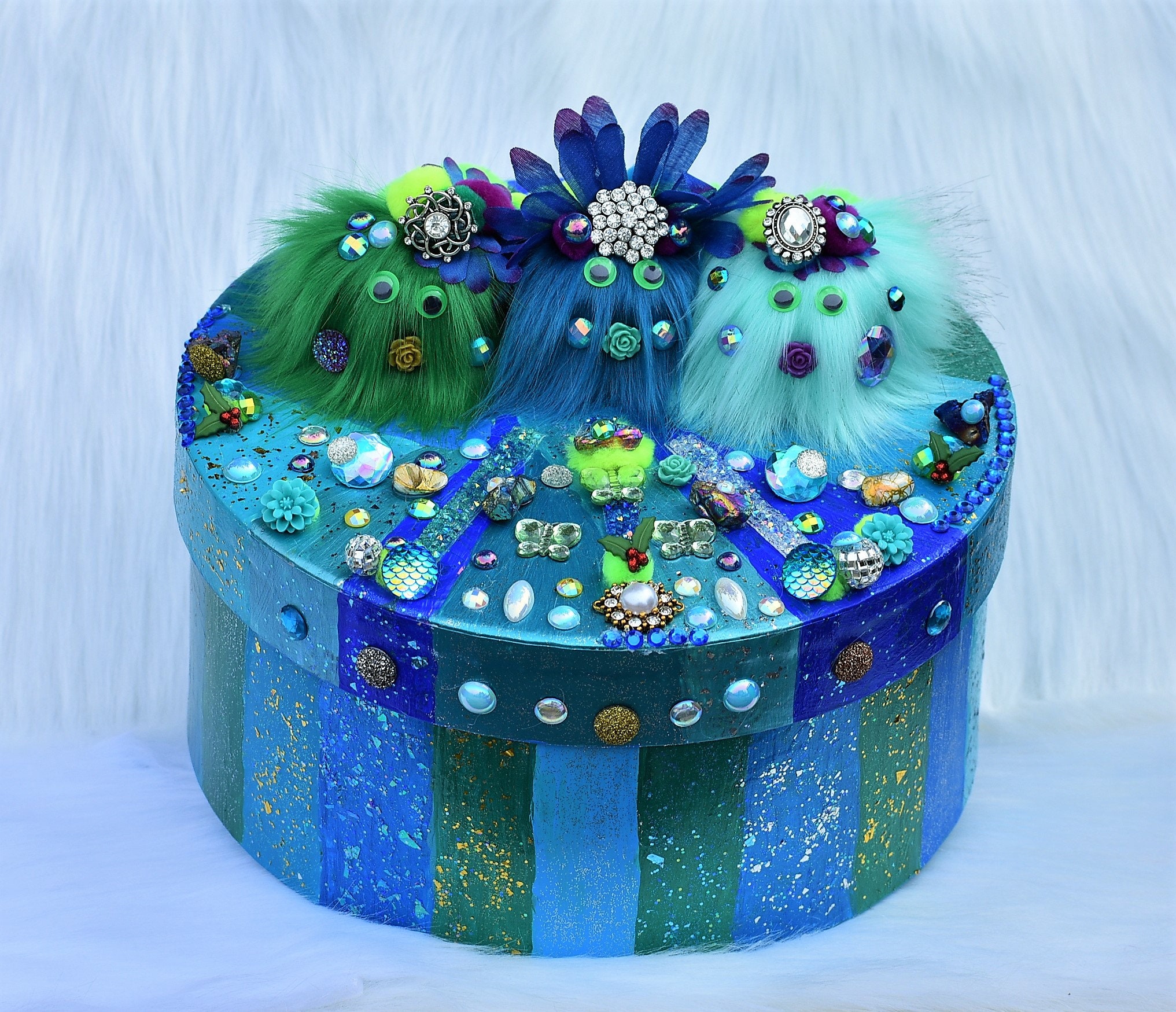 Regalo de caja de baratija verde azul caja de almacenamiento | Etsy