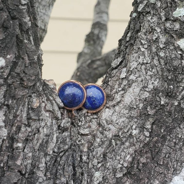 Lapis Lazuli & 14kRG plated studs, february birthstone, protection, good luck, enlightenment, self awareness, healing, mental clarity